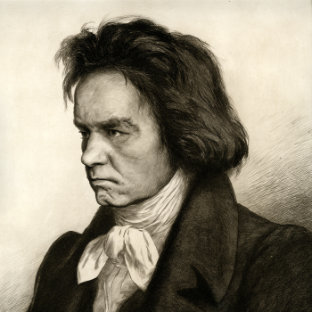 贝多芬怒目而视的黑白肖像