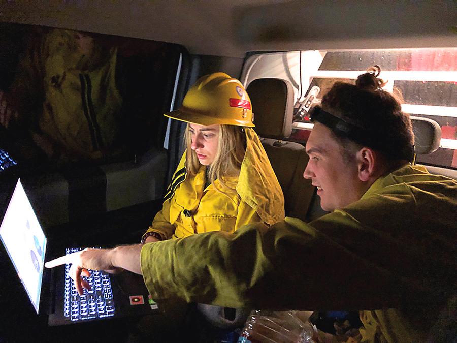 students in fire weather research truck